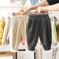Boy Corduroy pants autumn and winter new childrens striped pants plus velvet boy Korean casual padded loose trousers