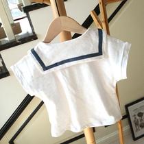Boys and girls casual short-sleeved T-shirt summer children Navy wind short-sleeved baby cotton short-sleeved T-shirt