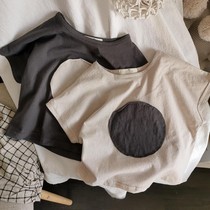 Small retro style Korean boys and girls neutral wind circle patch water washing cotton loose short sleeve t-shirt
