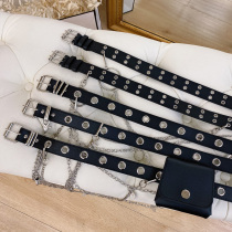Punk style full hole decorative belt Fashion thin waist chain Suit belt Womens summer pants waist belt chain ins tide