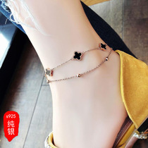 Sterling silver four-leaf clover anklet female ins niche design 18K gold sexy personality Net red transport butterfly Bell foot chain