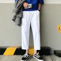 Pants mens white trend ankle-length pants mens pants autumn students straight sports casual pants loose versatile wide leg pants