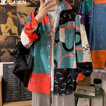 Vintage shirt mens long-sleeved autumn shirt Japanese style wear floral top dress fried street jacket