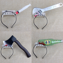 Table performance props funny horror Tricky Tricky tricky toy wearing head hand axe saw dagger nail kitchen knife hair card