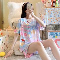 Pajamas ladies summer suit short-sleeved cotton silk student ins fairy summer thin home clothes can be worn outside Net Red
