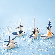  Mediterranean style wooden smooth sailing shell boat sail boat model creative decoration decoration Childrens room gift