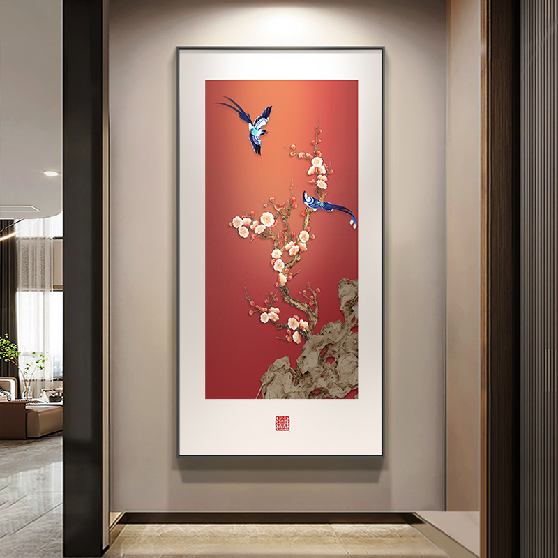 楽しいドア入り口装飾画新しい中国風垂直バージョン意味良い花と鳥の吊り下げ絵画廊下通路高級壁画
