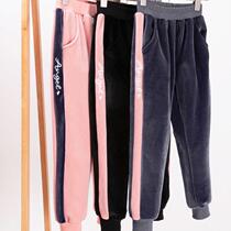Girls golden velvet pants autumn and winter New wear plus velvet thickened childrens foreign style integrated velvet childrens sports pants