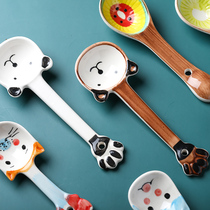 Ceramic small spoon children long handle rice spoon food spoon small children home cute cartoon feeding rice spoon porcelain