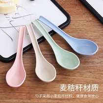 Spoon wheat porridge spoon long handle large spoon household kitchen three straw porridge soup spoon set put spoon plastic