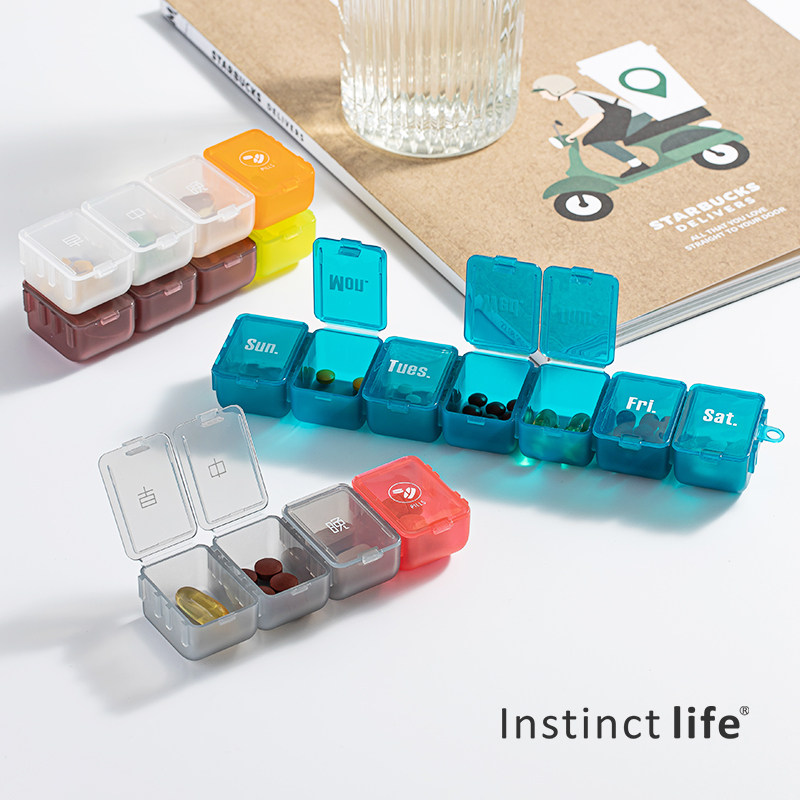 Small medicine box daily morning middle and evening old people portable small mini a week with 3 boxes 7 days large capacity storage