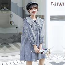 2022 spring gestational woman dress doll collar shirt dress cut age 100 hitch lantern sleeve plaid small sub pregnant woman with dress