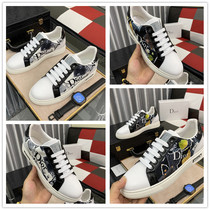 Dior Fall Winter New Old Letter Print Lace-Up Canvas Casual Board Shoes Men's Shoes