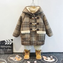 Childrens coat boys autumn and winter New Foreign style plus velvet thickened small and medium-length boy baby woolen coat