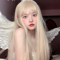 Wig female long hair net red natural round face air bangs beige jk long straight hair lolita Japanese full headgear