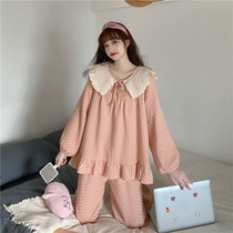 Spring and summer new ladies casual simple wave point summer Korean fresh sweet 2021 pajamas set home clothes