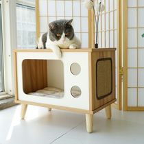 Human cat sharing cabinet bedside table cat nest one Four Seasons universal two-story big cat security kennel ins Wind wooden