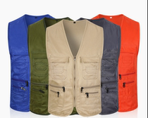Multi-pocket vest advertising photography V-collar mens fishing work clothes Volunteer activity vest printing custom