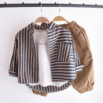 Childrens Wear Boys Shirt 2021 New Cotton Shirt Spring Kids Baby Grinding Top Striped Jacket Korean