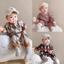 Male and female baby spring and autumn thin super handsome Korean knitted clothes climbing clothes infant long sleeve fashion tide jumpsuit