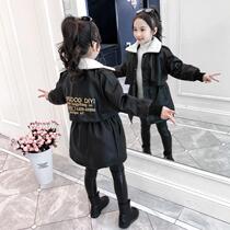 Girls leather jacket autumn winter clothing 2021 new children plus velvet fur coat girls winter thickened cotton clothes