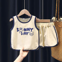 Childrens vest suit 2022 new boy Summer trend thin section pure cotton baby sleeveless shorts Two sets