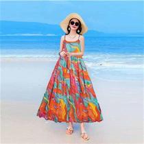 Urban sexy beauty summer clothes 2019 new womens ethnic style printed stitching P cotton linen suspender skirt loose big