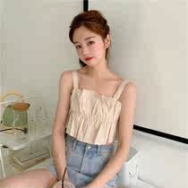 Beautiful back outside the waist bandeau suspender strapless sleeveless short umbilical vest womens 2021 summer new Korean version of the top