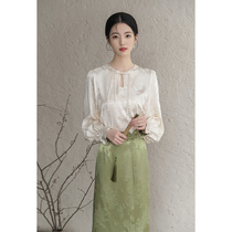 Mountain Nonferrous Spring and Autumn New Chinese Style Top National Style Daily Original Womens Wear Zen Tea Service Silk Jacquard Half Skirt Suit