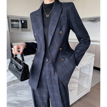 Senior sense suit suit suit women Spring and Autumn Net red fried street age reduction plaid loose wide leg pants fashion suit