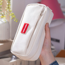 Large Capacity Canvas Pen Bag Ins Day Series 2021 New Pop Girl Boys Kids Elementary School Kids Junior High School Seniors Multiple Layers Creative Stationery Bag Lead Pencil Case Brief Cute High Face Value Niche Pencil Case