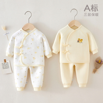 Newborn clothes autumn and winter stay warm in first birth baby clip cotton close-fitting baby monk pure cotton split suit