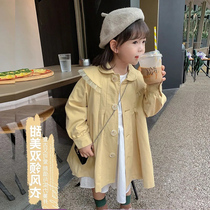 Autumn girls windbreaker jacket spring and autumn medium and long small baby 2021 new western style Korean version of the forest childrens clothing coat