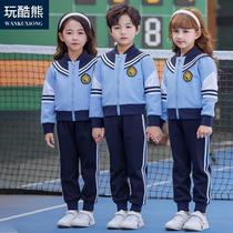 Primary school uniforms Spring and Autumn Class Clothes Blue Three-Piece Set British College Navy Wind Garden Clothing Kindergarten Cotton Set