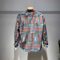 Spring tide stream ins long sleeve flower shirt geometric print thin jacket youth loose casual plaid shirt mens coat