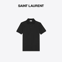 YSL Saint Laurent mens MONOGRAM Black Pearl cotton polo shirt