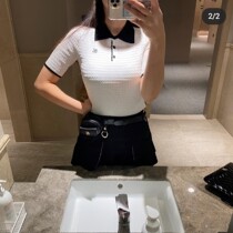 Korea original single golf summer knitted polo short-sleeved womens high elastic slim ice knitted temperament top
