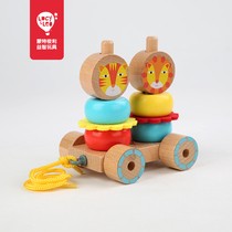 LucyLeo Lucy Leo drag toddler toy 1 year old male drawstring pull line pull small train stack block