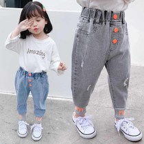 Childrens clothing girls jeans spring and autumn 2021 New Korean version of childrens small feet trousers small children baby carrot pants