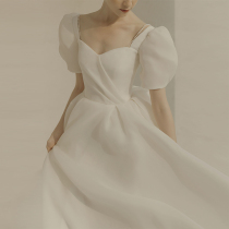 Bride French princess style satin light main wedding dress 2021 summer new simple atmosphere super fairy quality out of the yarn