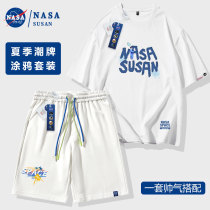 Nasa combined mens summer suit loose casual shorts teen mens clothes with a handsome short sleeve tide