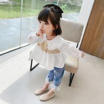 Autumn suit 2021 new girls autumn childrens clothing female baby swimsuit western style shirt jeans two-piece set