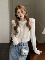 Early autumn 2021 New lazy wind loose hollow shoulder pad sweater women winter Korean short top
