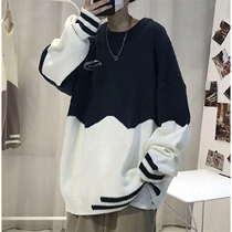 Autumn and winter New ins color matching knitwear sweater boys Harajuku wind thread clothes Hong Kong style couple trend coat