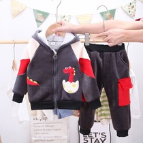 Boys wear autumn and winter style plus velvet thickened two-piece set baby childrens clothes mens baby winter clothes 1-3 years old 4 coat tide