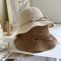 Korean fishermans hat Joker Japanese spring and summer breathable cotton sun hat literary bow sunscreen basin hat ruffles