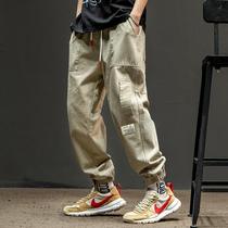 Overalls mens autumn new Japanese khaki trend embroidered Korean version of loose ankle-length pants toe casual pants tide