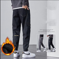 Autumn and winter plus velvet padded mens casual trousers loose Haren pants 2021 sports bunches foot tooling pants mens tide