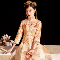 Xiuhe clothing 2021 new summer thin wedding dress Chinese bridal dress atmospheric high-end champagne color dragon and phoenix coat