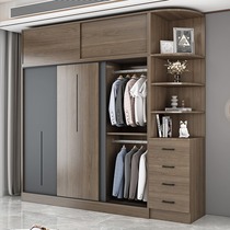Wardrobe sliding door home bedroom modern simple small apartment storage locker sliding door solid wood large wardrobe